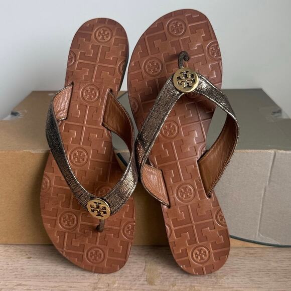 Tory Burch Thor’s ‘Rose Gold’ Leather Women Thong Sandals- SZ 8 - Picture 3 of 8